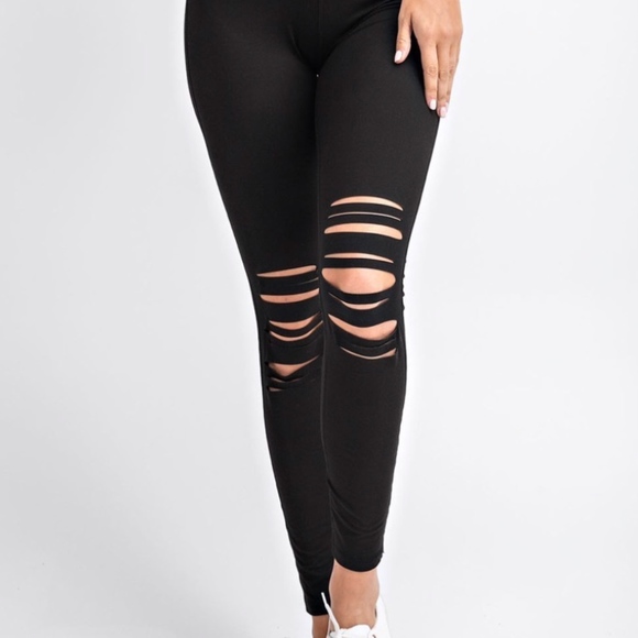 RAE MODE Pants - 3X PLUS SIZE LASER CUT YOGA BAND BLACK LEGGINGS